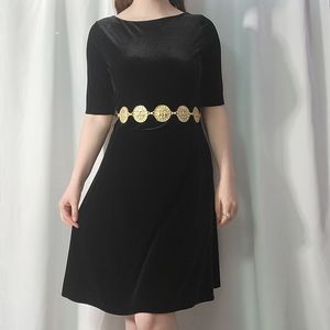 Y2k Lands' End Soft Black Velvet Stretchy Shortsleeve Crewneck Midi Dress, M